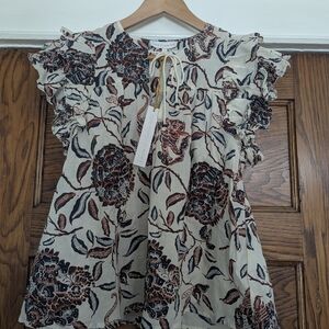 House of harlow 1960 womens floral ruffle flutter tank top ivory size L